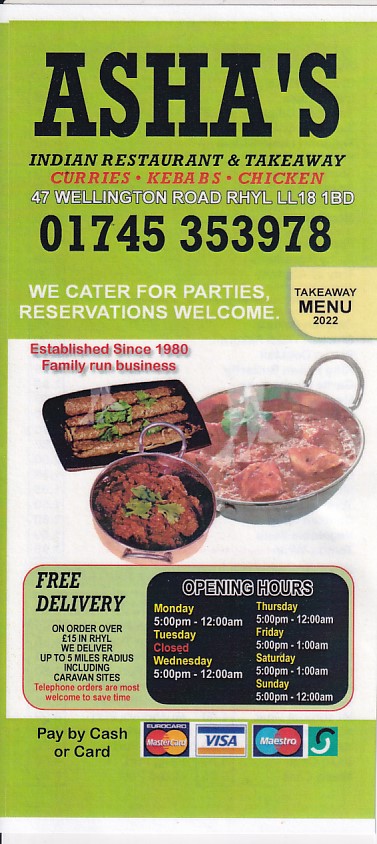 Menu of Ashas Rhyl