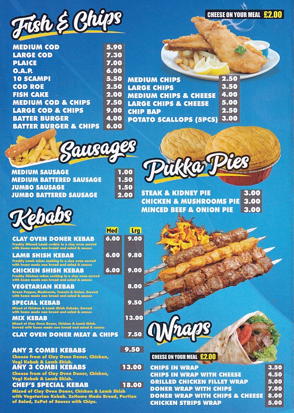 Menu of Aslans Rhyl