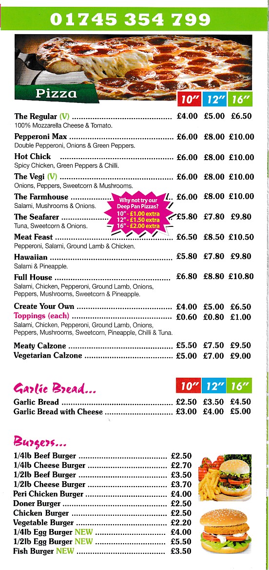 Menu of Chilli Pink Express Rhyl