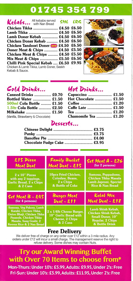 Menu of Chilli Pink Express Rhyl