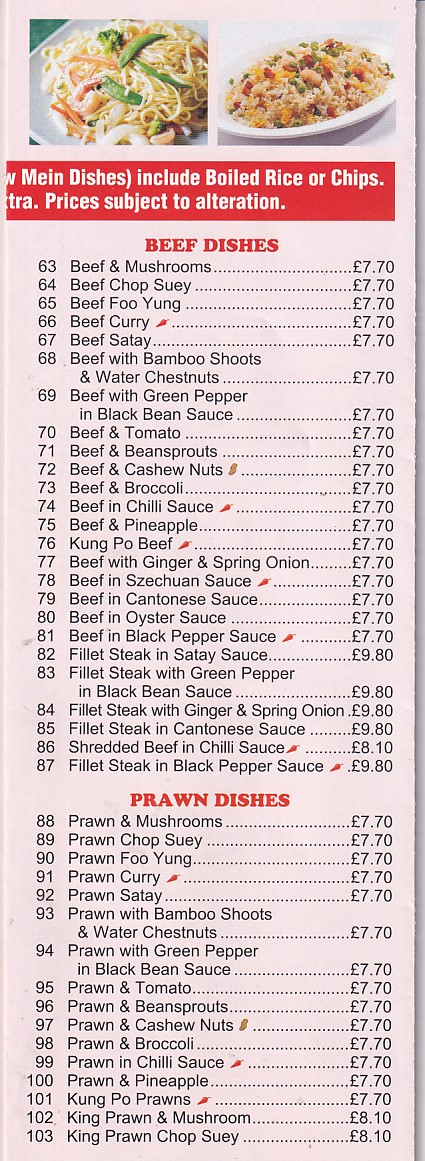 Menu of Golden Bay Chinese Rhyl