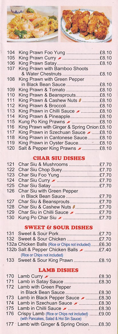 Menu of Golden Bay Chinese Rhyl