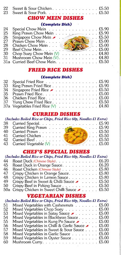 Menu of Golden Fry Chinese Rhyl