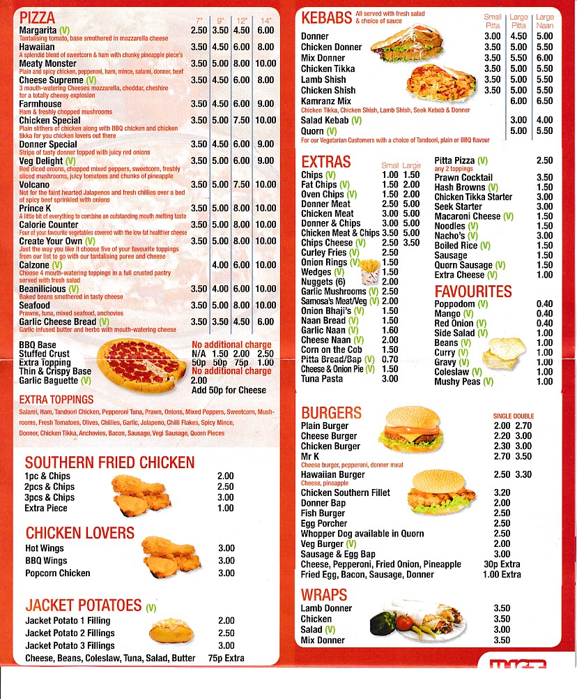 Menu of Karanz Rhyl, Pizza Kebabs