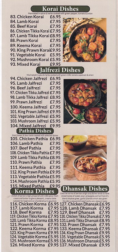 Menu of Neel Akash Tandoori Rhyl