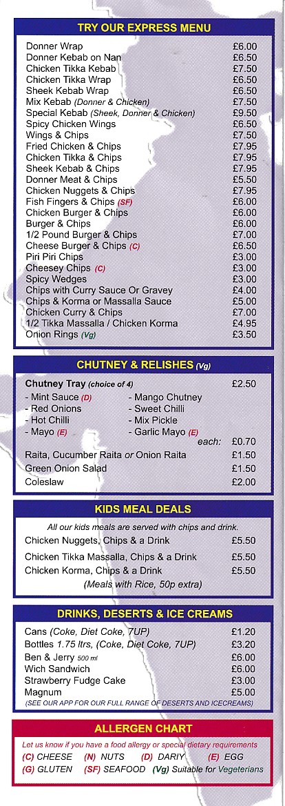 Menu of New Spice Of India Rhyl