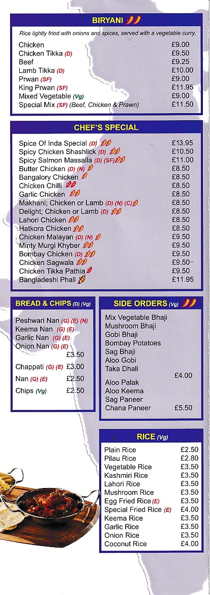 Menu of New Spice Of India Rhyl