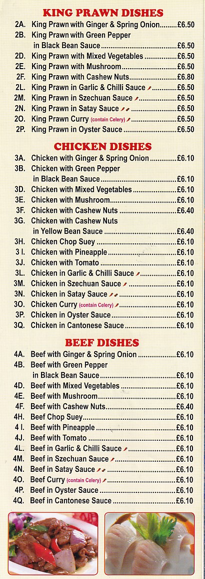 Menu of Ocean City, Chinese Rhyl