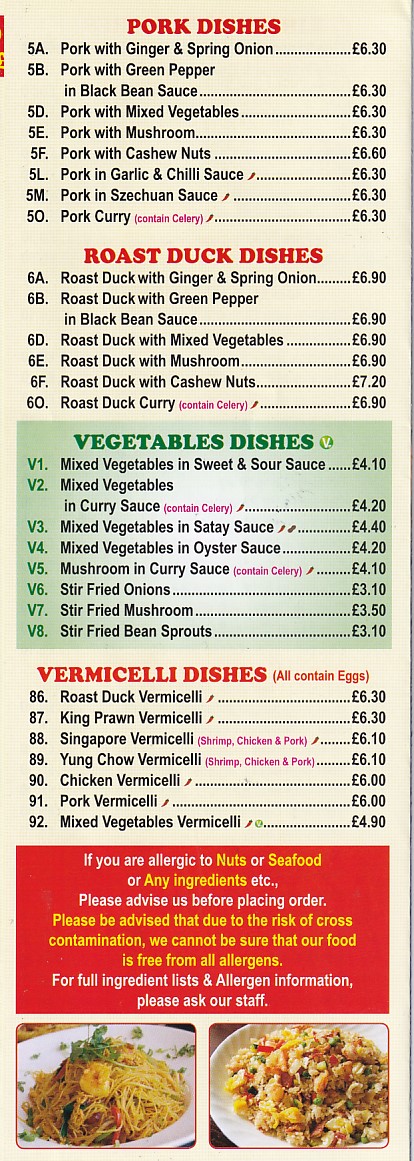 Menu of Ocean City, Chinese Rhyl