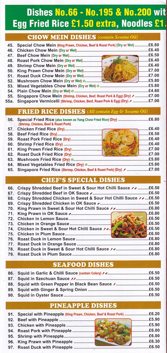 Menu of Panda Chinese Rhyl