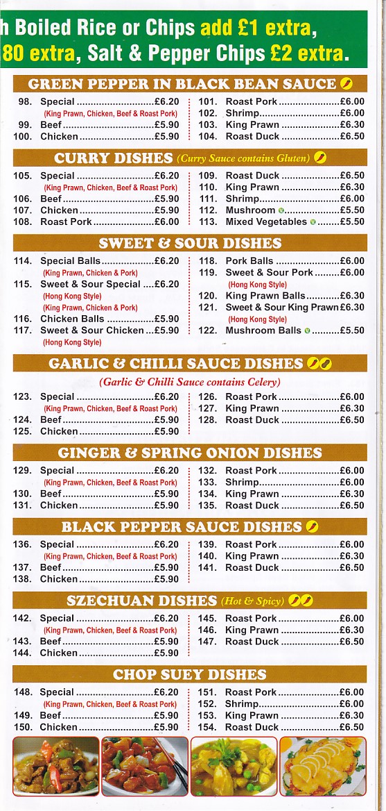 Menu of Panda Chinese Rhyl