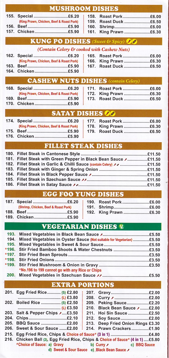 Menu of Panda Chinese Rhyl