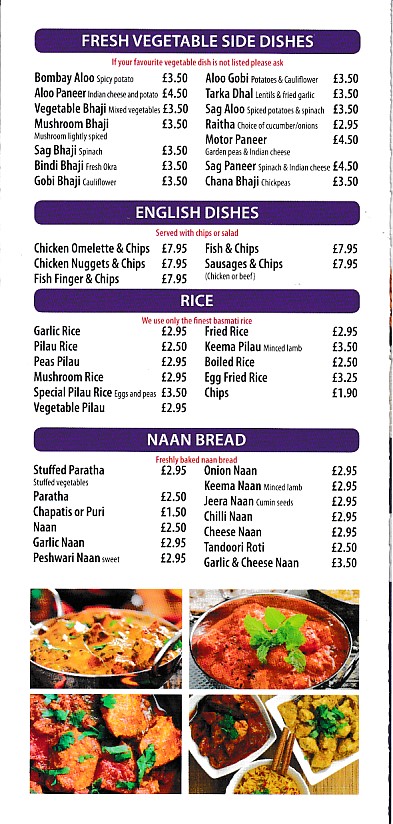 Menu of Rhyl Spice Indan