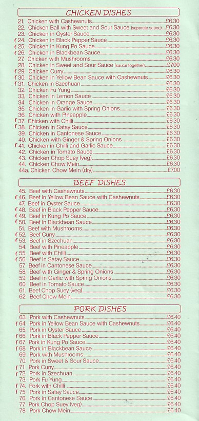 Wing Wah chinese menu in Kinmel Bay LL18