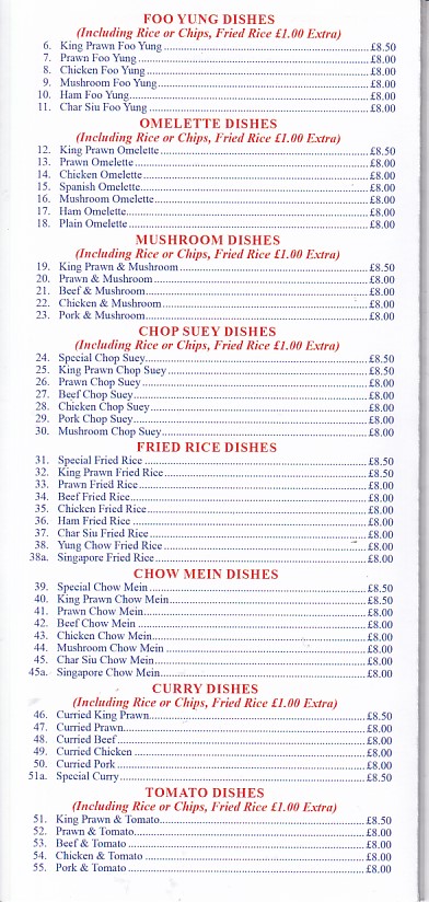 Menu of James Fish Bar Prestatyn