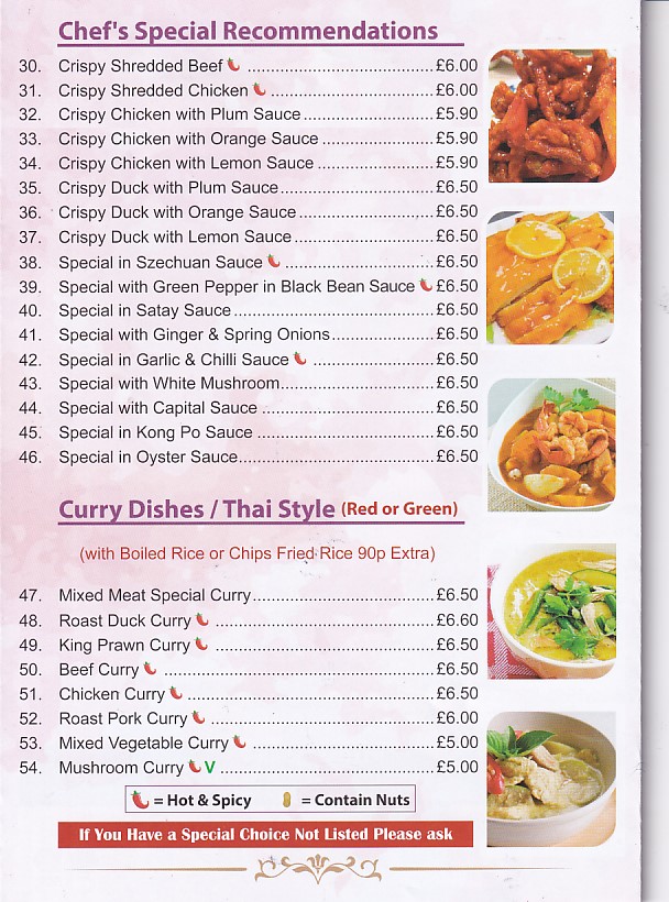 Menu of Hong Kong City Towyn