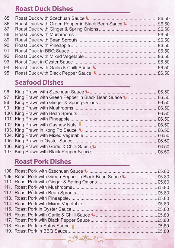 Menu of Hong Kong City Towyn