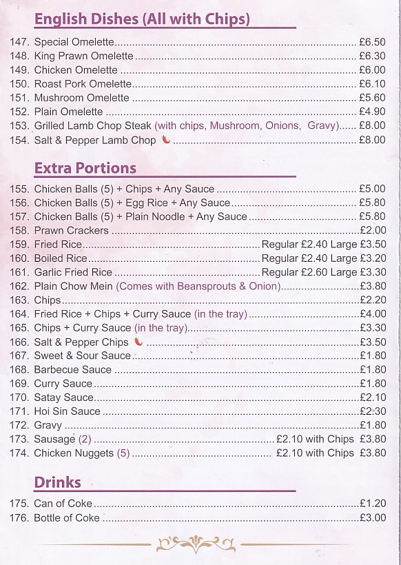 Menu of Hong Kong City Towyn