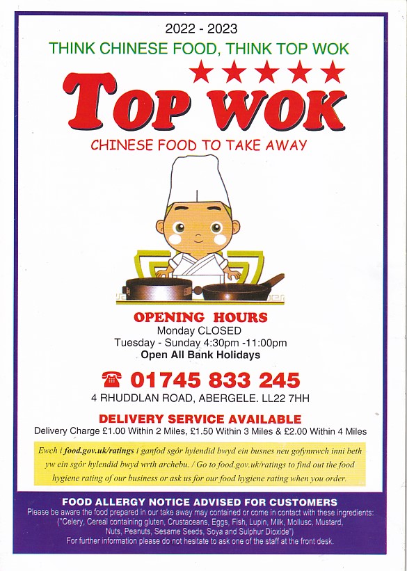 Menu of Top Wok chinese Abergele