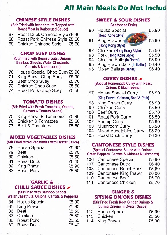 Menu of Top Wok chinese Abergele