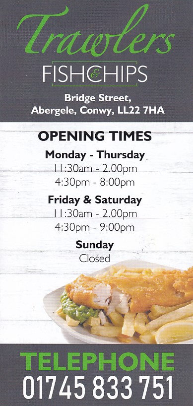 Menu of Trawlers Fish Chips Abergele