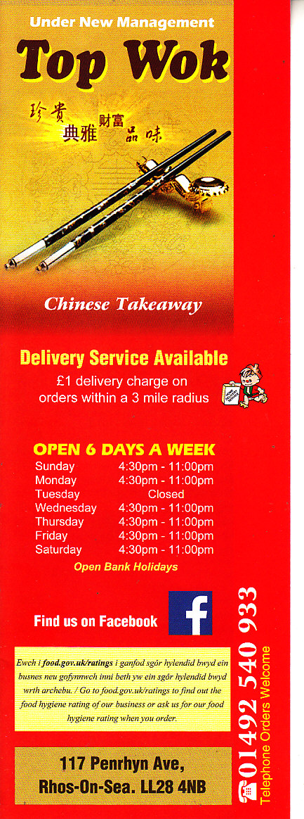 Top Wok chinese in Rhos on Sea LL28