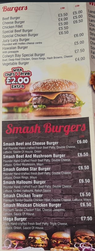 Menu of Colwyn Bay kebab  takeaway in Colwyn Bay