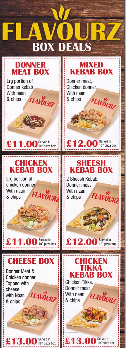 Menu of Flavourz takeaway in Colwyn Bay