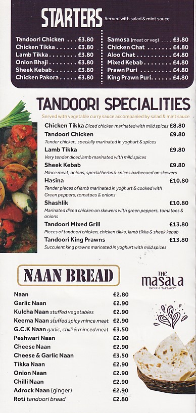 Menu of Masala Indian Takeaway in Colwyn Bay