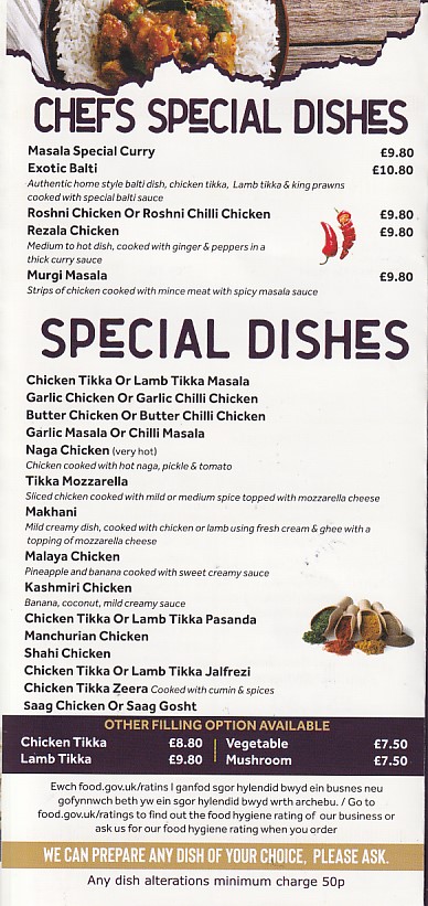 Menu of Masala Indian Takeaway in Colwyn Bay